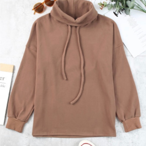 Brown Cowl Neck Drop Shoulder Sweatshirt - Picture 7 of 13
